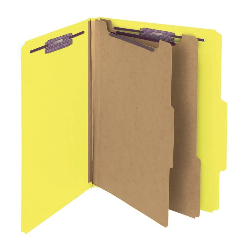 Smead Pressboard Classification Folders, 2 Dividers, Letter Size, Yellow, Box Of 10