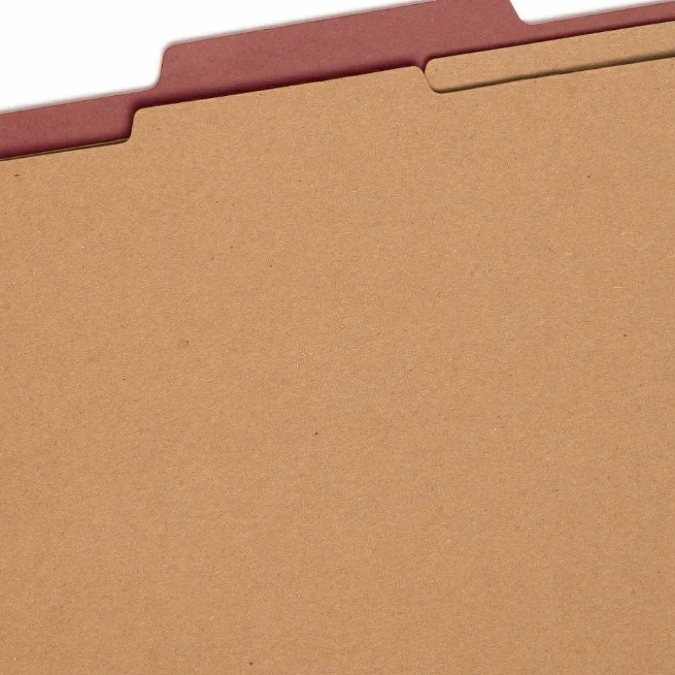Smead Pressboard Classification Folders, 2/5-Cut Tab, Expands 2", 2 Dividers, 6 SafeSHIELD Fasteners, Legal Size, Red, 10/Box