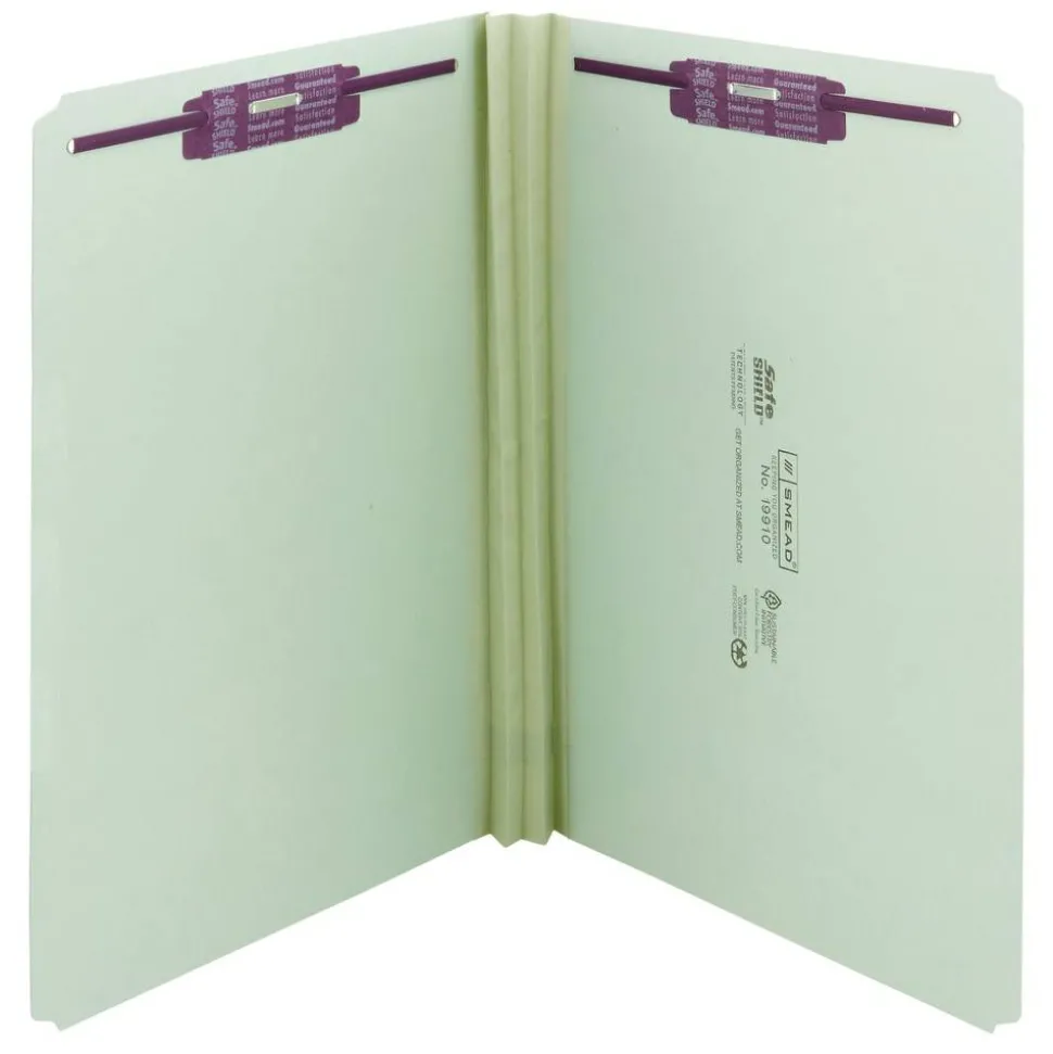 Smead Pressboard Fastener Folders With SafeSHIELD Coated Fasteners, 2" Expansion, Legal Size, Gray/Green, Box Of 25