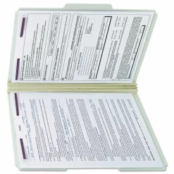 Smead Pressboard Fastener Folders With SafeSHIELD Fasteners, 3" Expansion, Legal Size, 100% Recycled, Gray/Green, Box Of 25