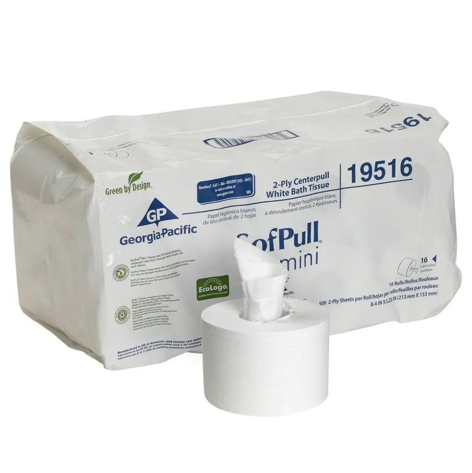Sofpull by GP PRO, 2 Ply, Center Pull Tissue Paper, 8.4x5.25, 100% Recycled, White, 500 Sheets, 16 Rolls per Case