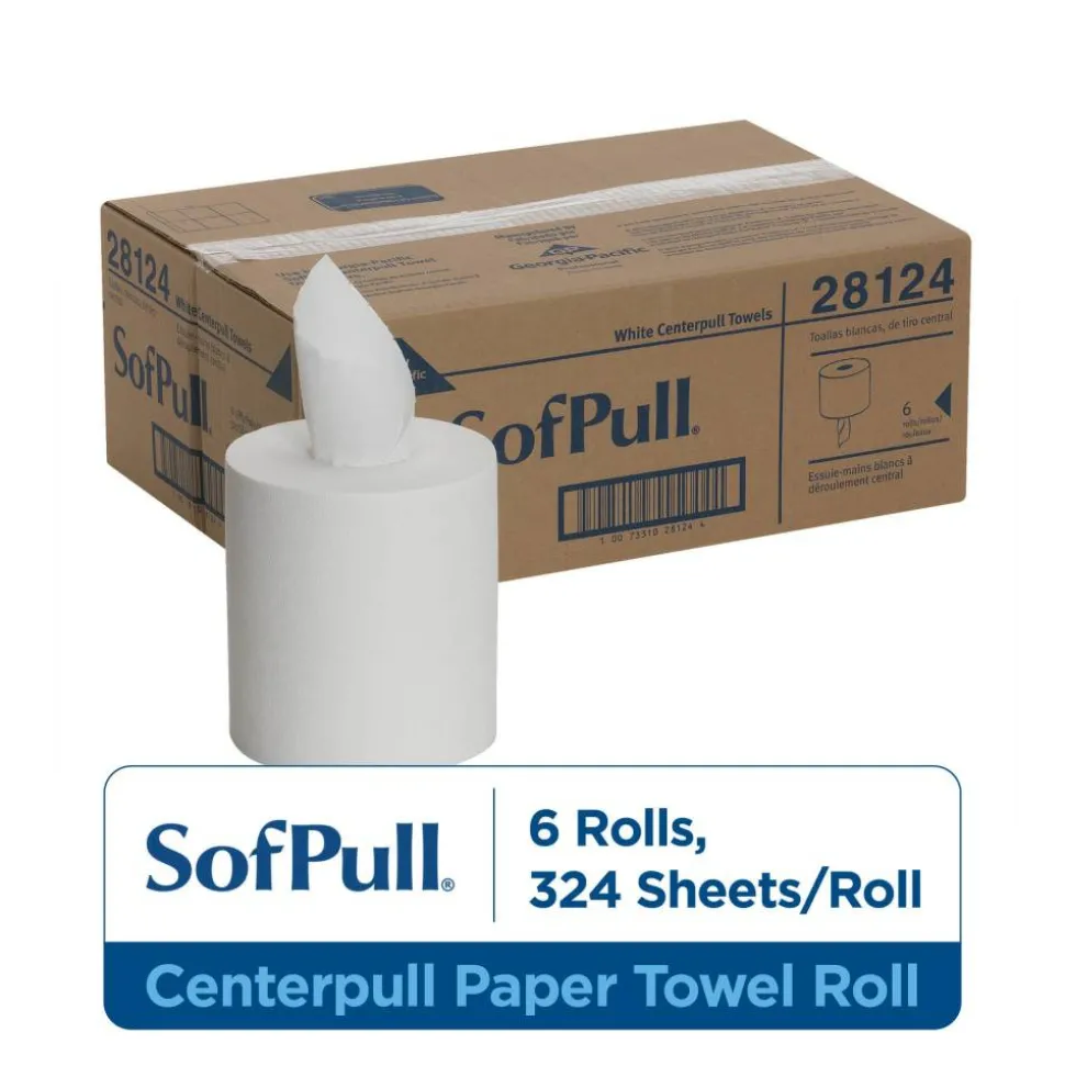 SofPull Centerpull Regular Capacity Paper Towels, 1-Ply, White, 7.8"W x 14.8"L Sheets, 324 Sheets Per Roll, 6 Rolls Per Case