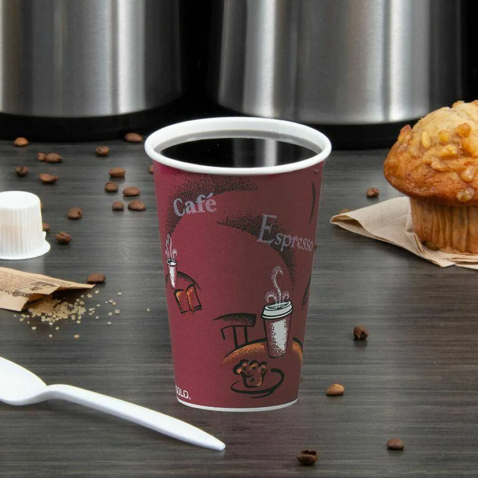 Solo Cup Paper Hot Cups, 12 Oz, Maroon, Carton Of 300 Cups