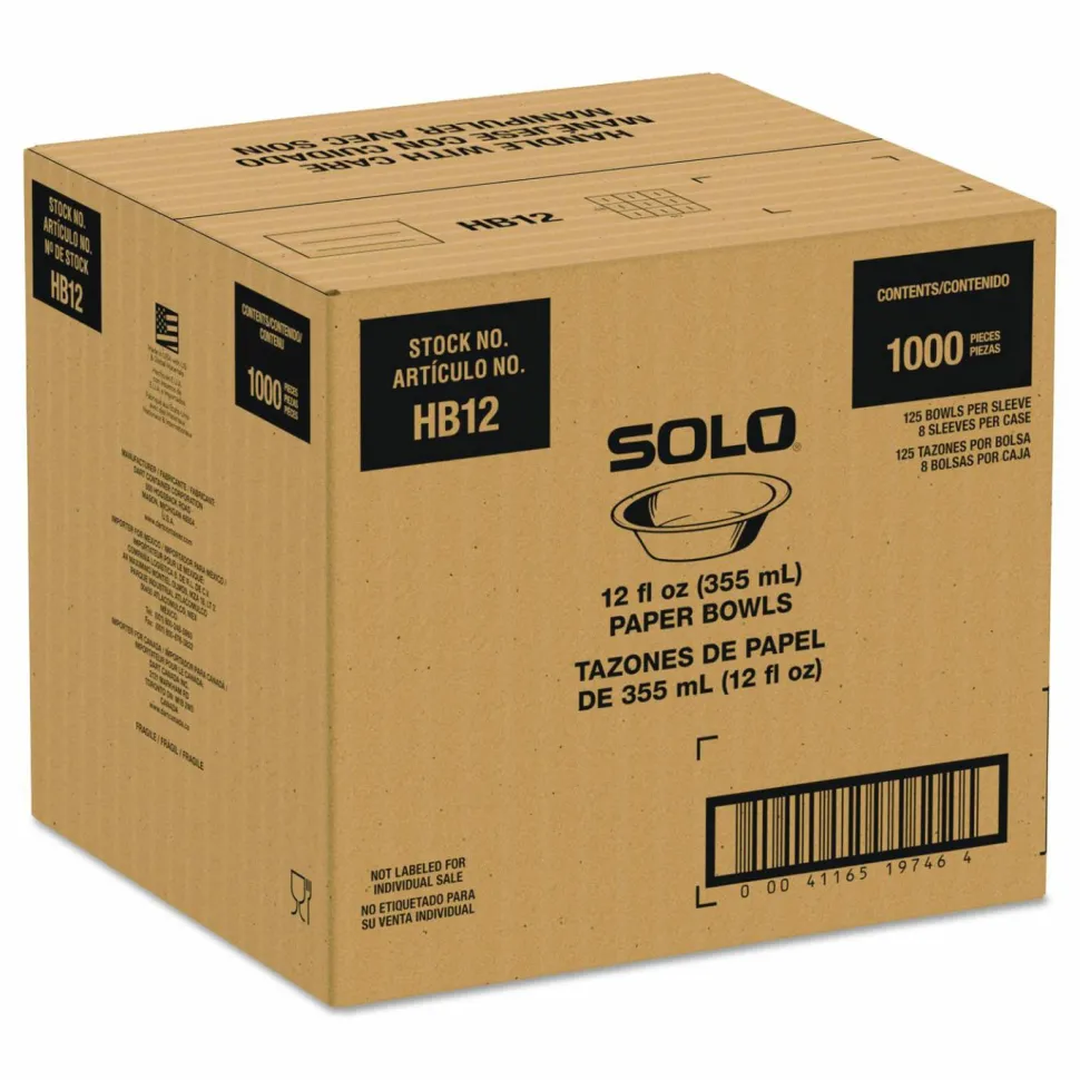SOLO Paper Dinnerware, ProPlanet Seal, Bowl, 12 oz, White, 1,000/Carton