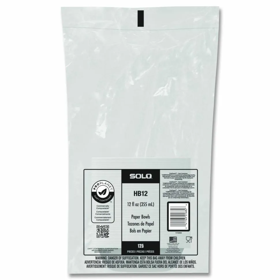 SOLO Paper Dinnerware, ProPlanet Seal, Bowl, 12 oz, White, 1,000/Carton
