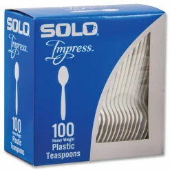 SOLO Impress Heavyweight Full-Length Polystyrene Cutlery, Spoon, Plastic, White, 100/Box