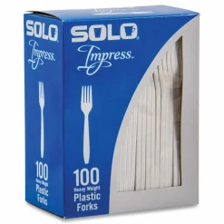 SOLO Impress Heavyweight Full-Length Polystyrene Cutlery, Fork, Plastic, White, 100/Box