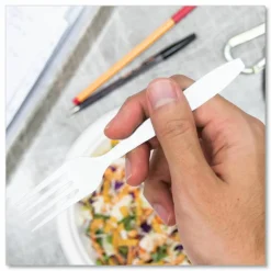 SOLO Impress Heavyweight Full-Length Polystyrene Cutlery, Fork, Plastic, White, 100/Box