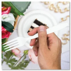SOLO Impress Heavyweight Full-Length Polystyrene Cutlery, Fork, Plastic, White, 100/Box