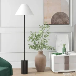Somerset 64" Tall Floor Lamp with Fabric Shade in Blackened Bronze/White
