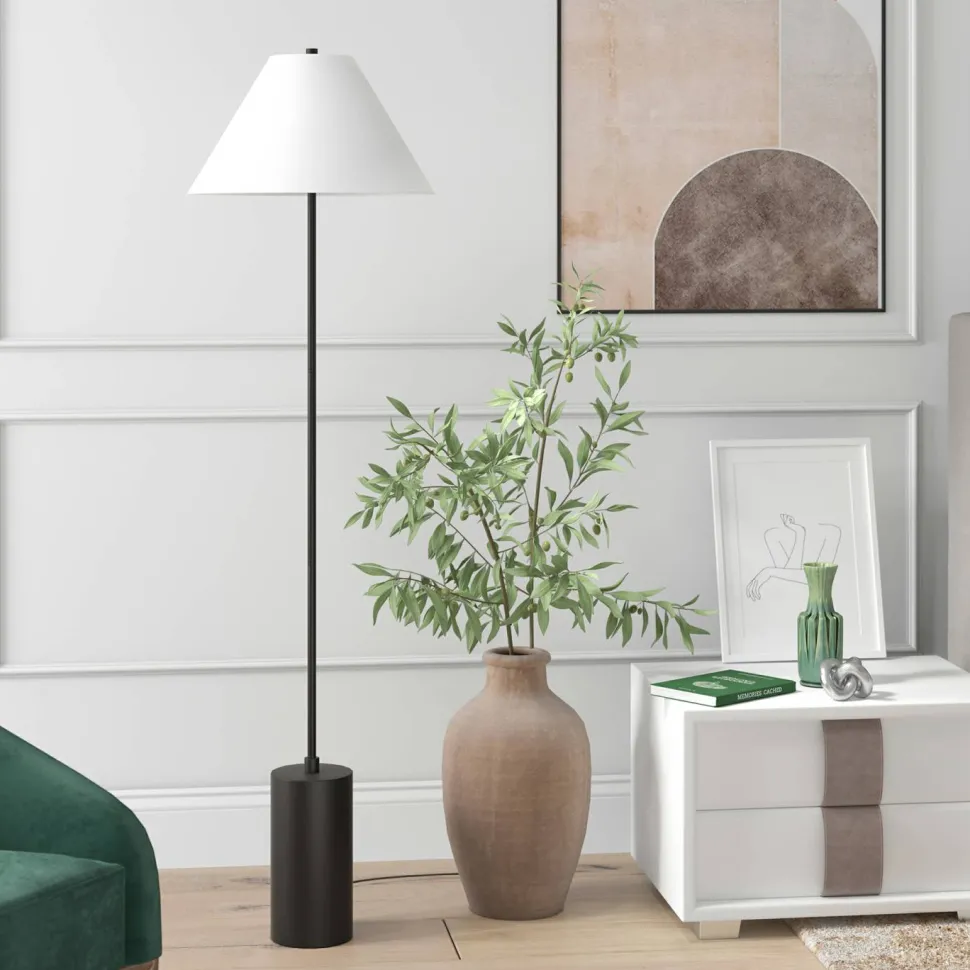Somerset 64" Tall Floor Lamp with Fabric Shade in Blackened Bronze/White