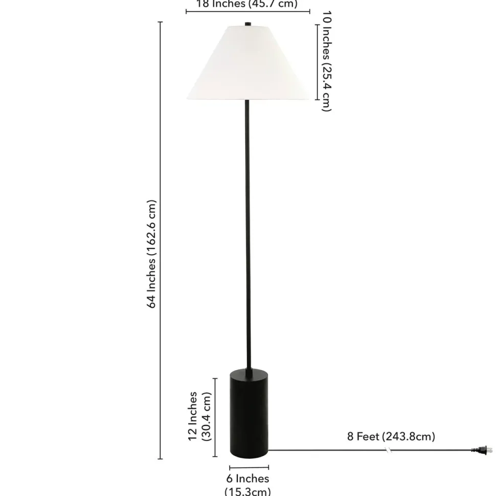 Somerset 64" Tall Floor Lamp with Fabric Shade in Blackened Bronze/White