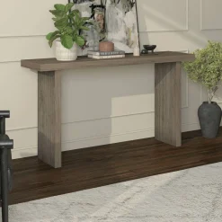 Soren 55" Wide Rectangular Console Table in Antiqued Gray Oak