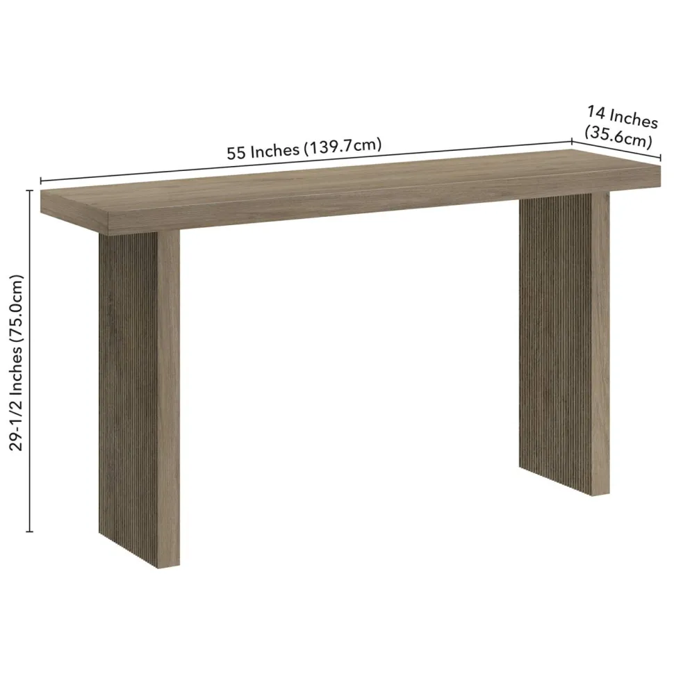 Soren 55" Wide Rectangular Console Table in Antiqued Gray Oak