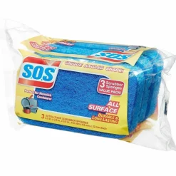 S.O.S All Surface Scrubber Sponge 5.3"H x 3"W x 0.9"D 3 Pack 8 / Carton Cellulose Blue