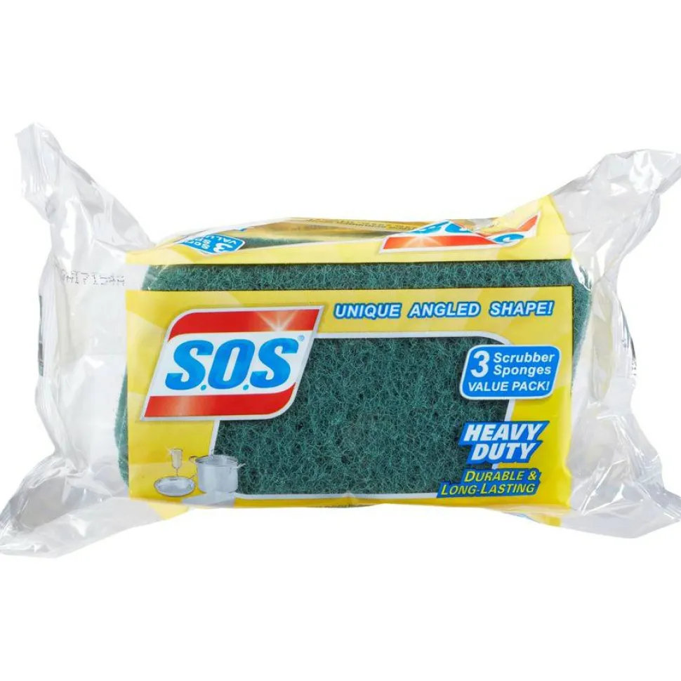 S.O.S Heavy Duty Scrubber Sponge 4.5" Height x 2.5" Width x 900 mil Thickness 8/Carton Scrim Yellow, Green