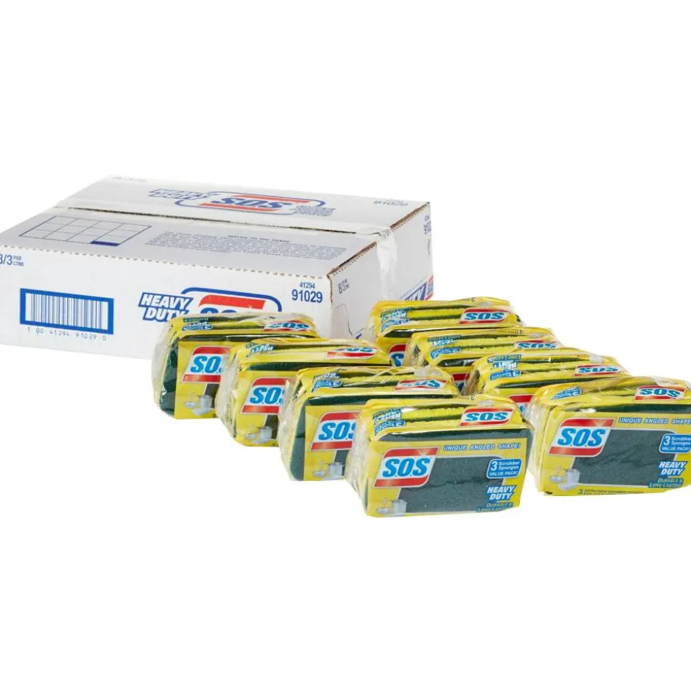 S.O.S Heavy Duty Scrubber Sponge 4.5" Height x 2.5" Width x 900 mil Thickness 8/Carton Scrim Yellow, Green