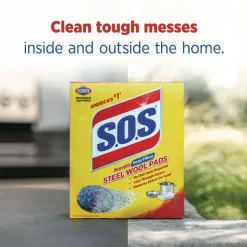 S.O.S. Steel Wool Soap Pads, Steel, 4/Box, 24 Boxes/Carton