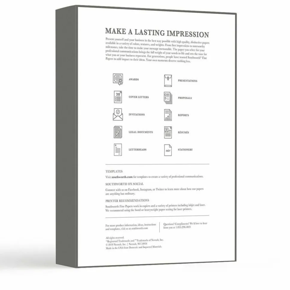 Southworth 25% Cotton Business Paper, 8 1/2" x 11", 20 Lb, White, Box Of 500