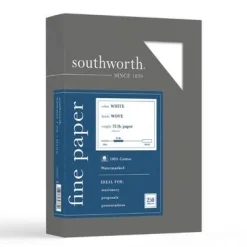 Southworth 100% Cotton Business Paper, 95 Bright, 32 lb Bond Weight, 8.5 x 11, White, 250/Pack