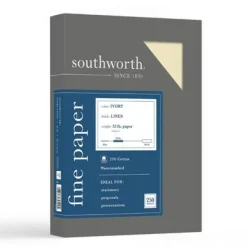 Southworth 25% Cotton Linen Business Paper, 32 lb Bond Weight, 8.5 x 11, Ivory, 250/Pack