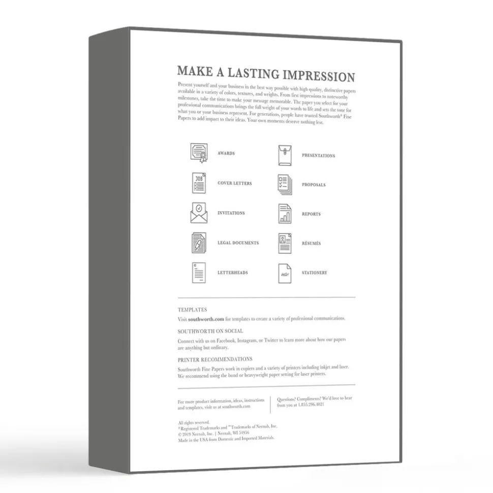 Southworth 25% Cotton Linen Business Paper, Ivory, Letter (8.5" x 11"), 500 Sheets Per Ream, 24 Lb, 94 Brightness