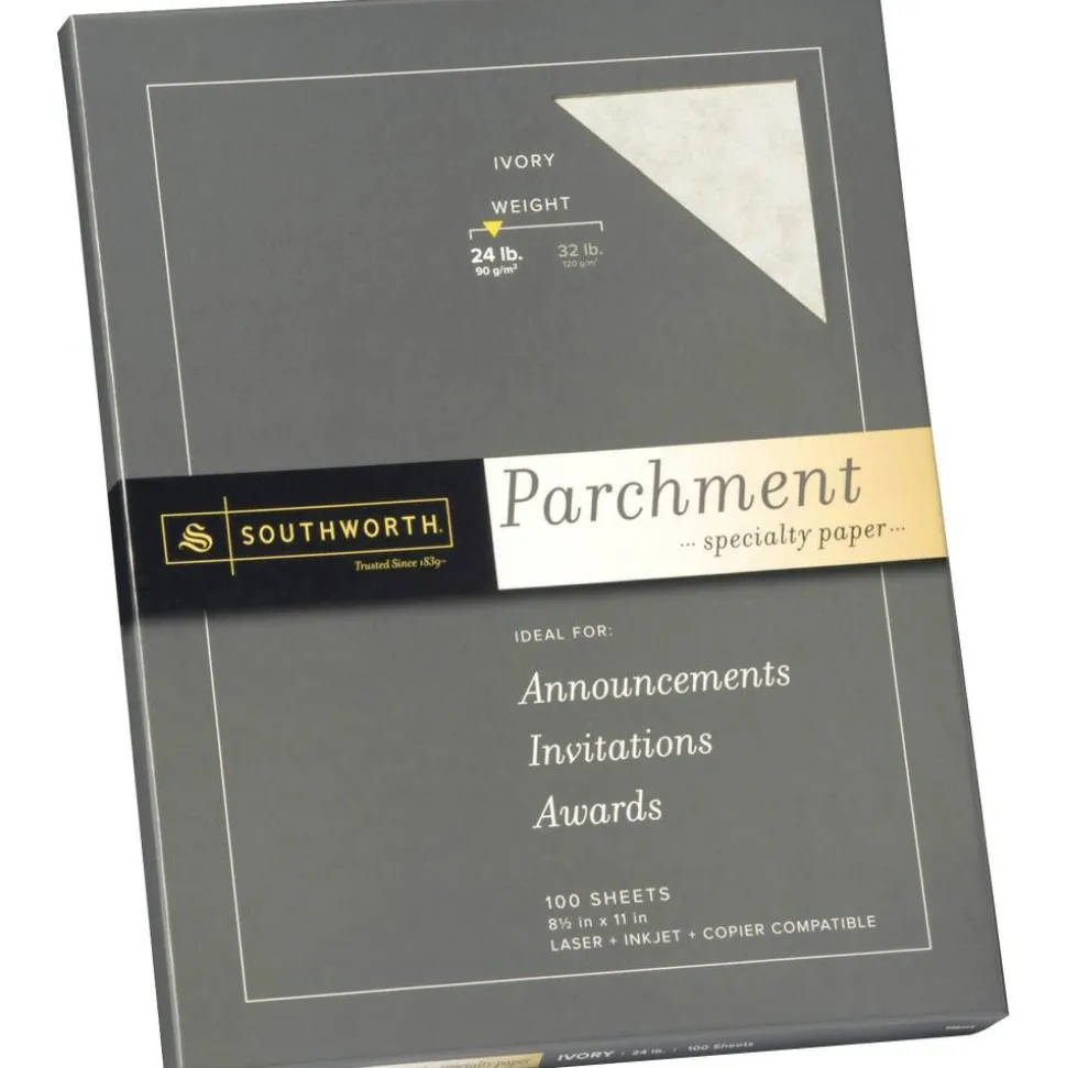 Southworth Parchment Specialty Paper, 8 1/2" x 11", 24 Lb, Ivory, Pack Of 100