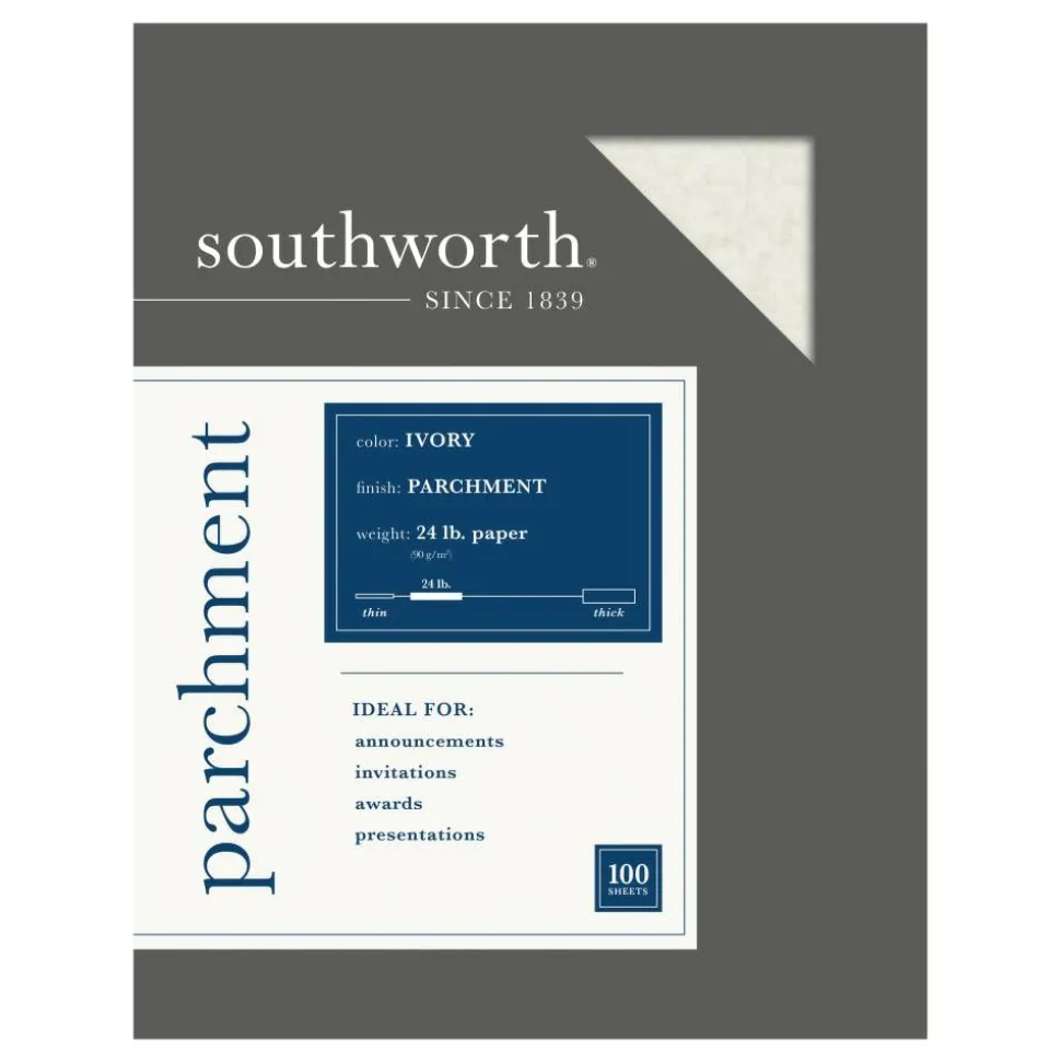 Southworth Parchment Specialty Paper, 8 1/2" x 11", 24 Lb, Ivory, Pack Of 100
