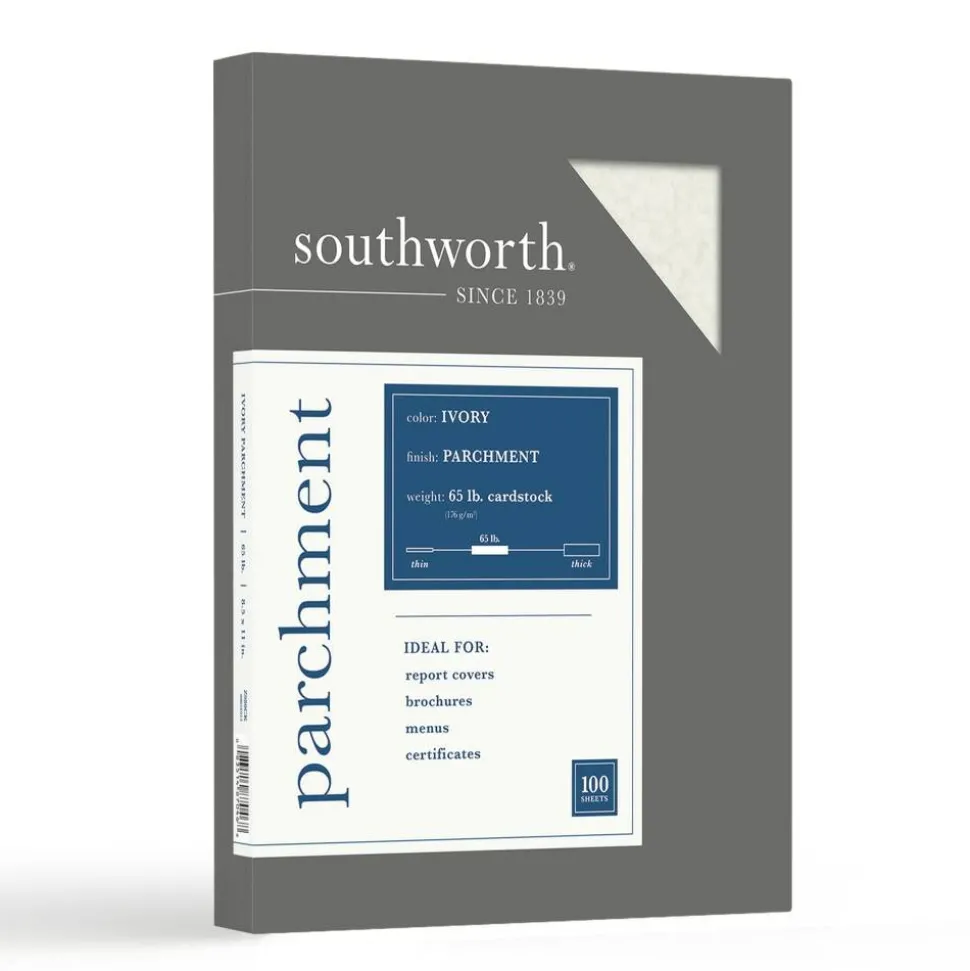 Southworth Parchment Specialty Paper, 8 1/2" x 11", 65 Lb, Ivory, Pack Of 100