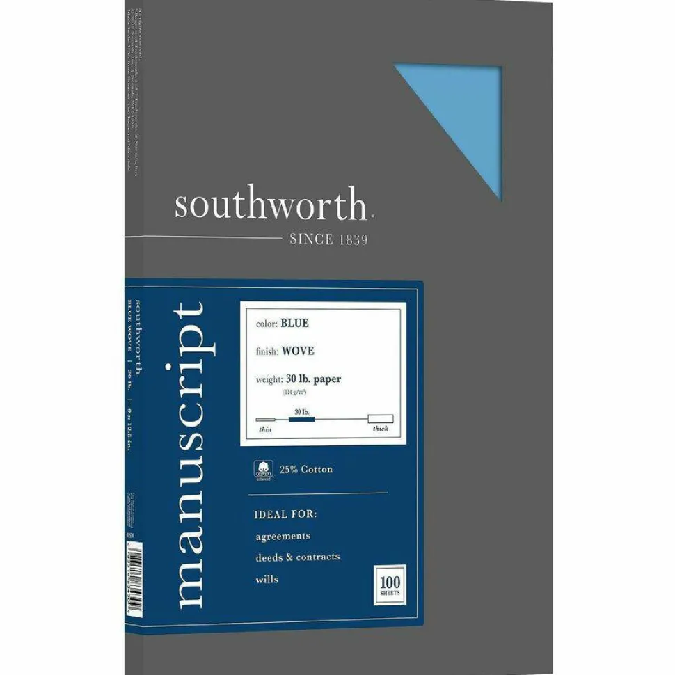 Southworth 75% Recycled 25% Cotton Manuscript Covers, 9" x 12 1/2", 30 Lb, Light Blue, Box Of 100