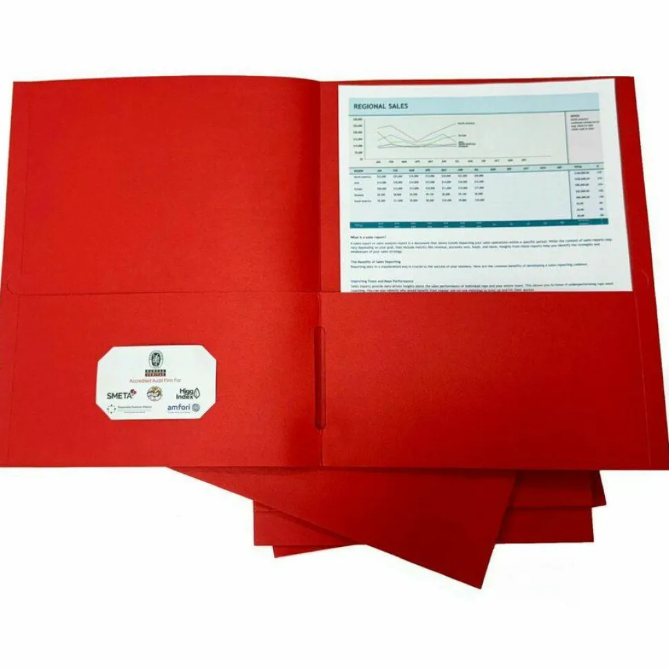 Sparco Leatherette Portfolio, 8-1/2" x 11", 2 Pocket, Red, Box of 25