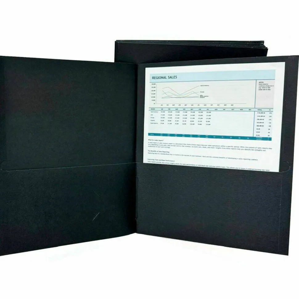 Sparco Leatherette Portfolio, 8-1/2" x 11", 2 Pocket, Black, Box of 25