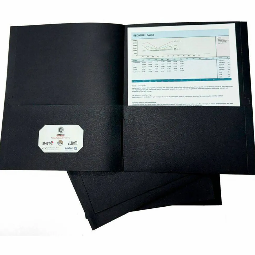 Sparco Leatherette Portfolio, 8-1/2" x 11", 2 Pocket, Black, Box of 25