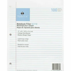Sparco Notebook Filler Paper, 8-1/2" x 11", College Rule, White, Pack of 100 Sheets