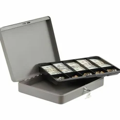Sparco All-Steel Key Lock Cash Box With Tray, 10 Compartments, 2