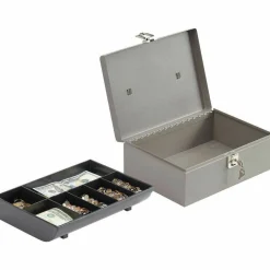 Sparco All-Steel Latch Lock Cash Box With Tray, 7 Compartments, 4
