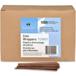 Sparco Flat Coin Wrappers - 1000 Wraps Total $0.50 in 50 Coins of 1¢ Denomination - 60 lb Paper Weight - Kraft - Red