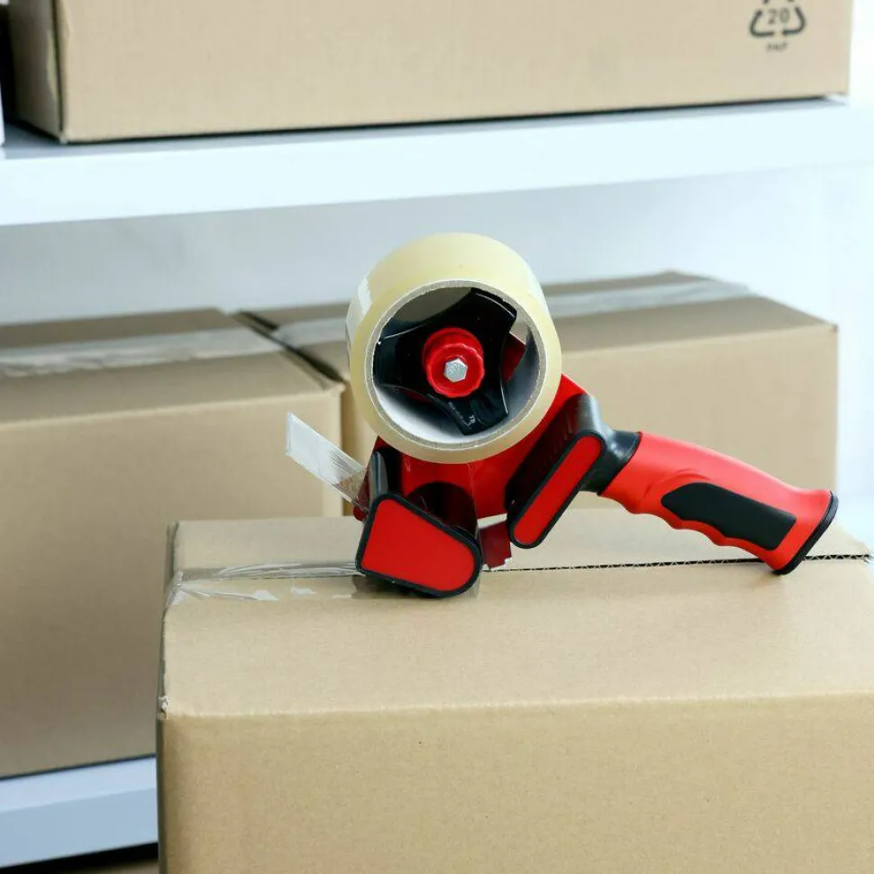 Sparco Handheld Tape Dispenser - 3" Core - Refillable - Ergonomic Design, Adjustable Tension Mechanism, Durable - Red, Black - 1 Each