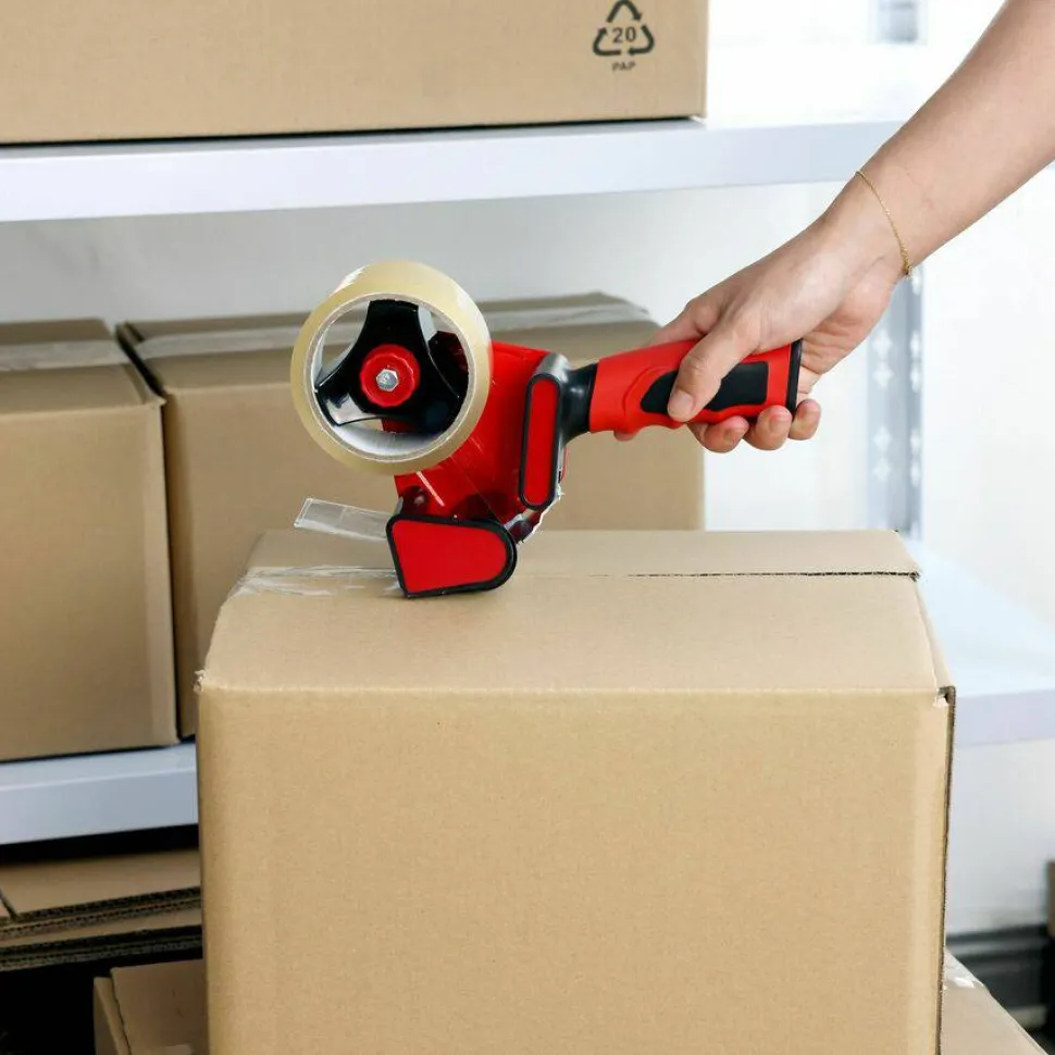 Sparco Handheld Tape Dispenser - 3" Core - Refillable - Ergonomic Design, Adjustable Tension Mechanism, Durable - Red, Black - 1 Each