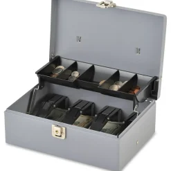 Sparco Key Lock Controller Cash Box With Tray, 5 Compartments, 3 7/16" x 11 7/16" x 7 1/2", Gray