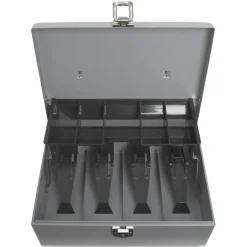 Sparco Key Lock Controller Cash Box With Tray, 5 Compartments, 3 7/16" x 11 7/16" x 7 1/2", Gray