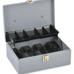Sparco Key Lock Controller Cash Box With Tray, 5 Compartments, 3 7/16
