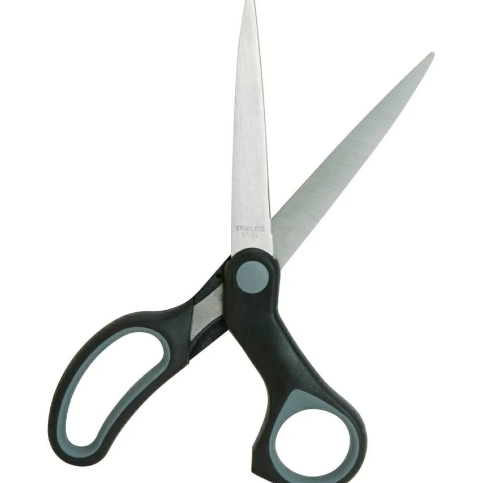 Sparco Rubber Handle Scissors, 8", Pointed, Black/Gray
