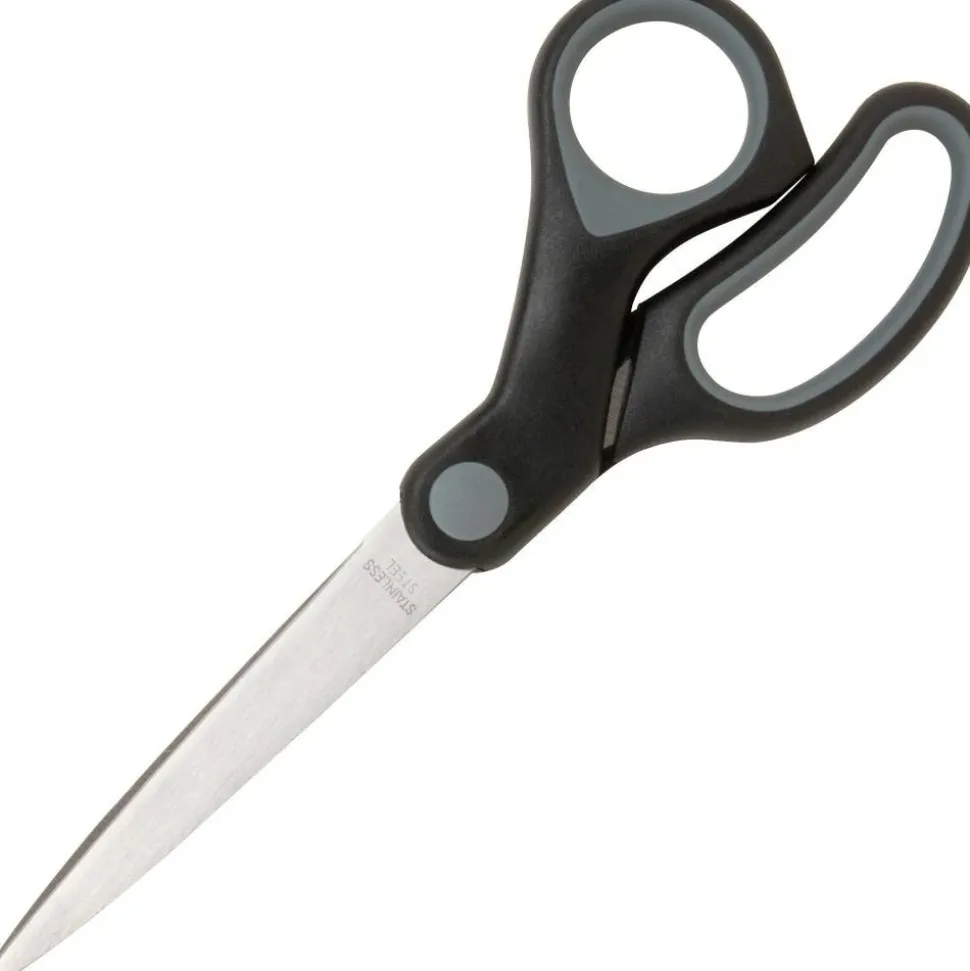 Sparco Rubber Handle Scissors, 8", Pointed, Black/Gray