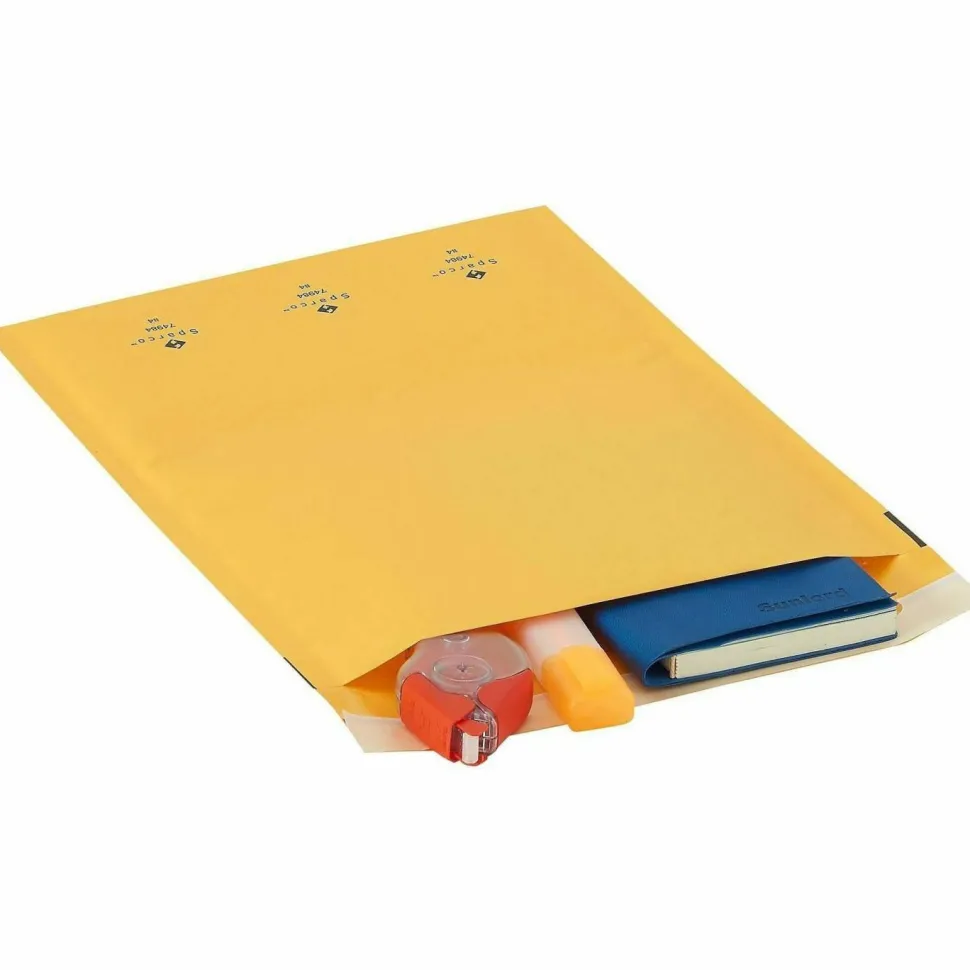 Sparco Size 4 Bubble Cushioned Mailers - Bubble - #4 - 9 1/2" Width x 14 1/5" Length - Self-sealing - Kraft - Kraft - 100 / Carton