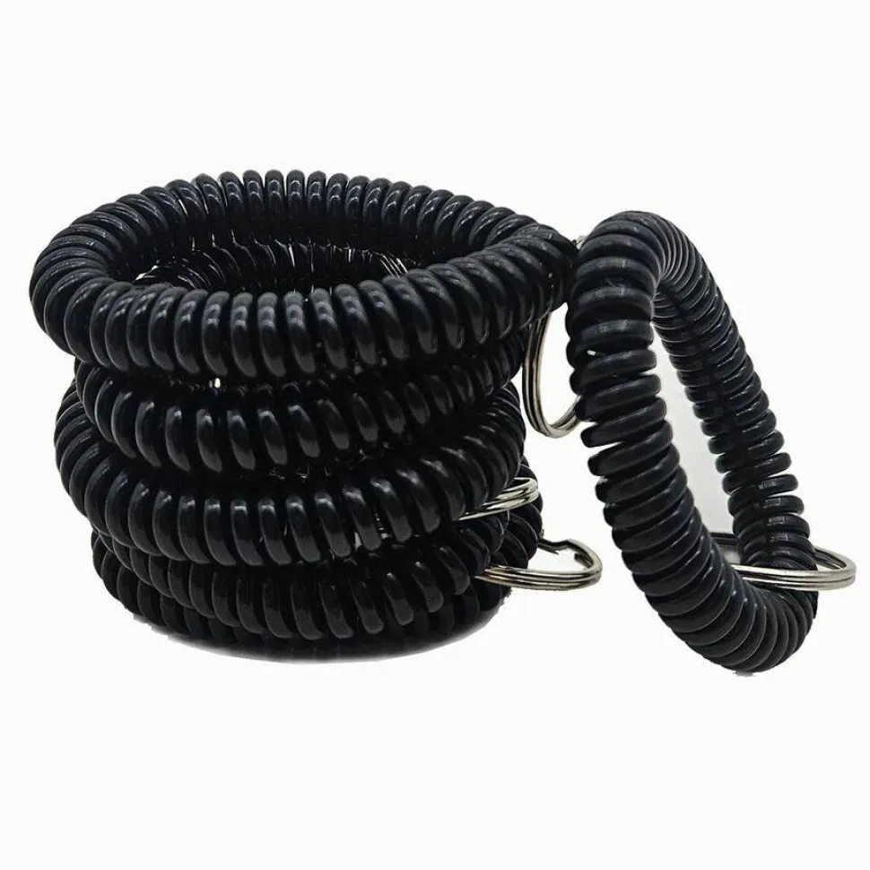 Sparco Split Ring Wrist Coil Key Holders, 2.1"H x 2.1"W x 2.4"L, Black, 6 / Pack