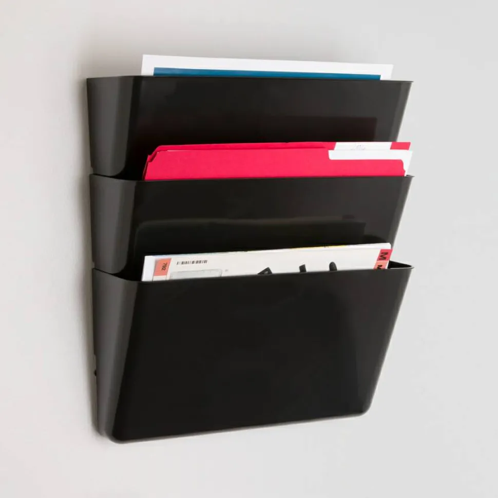 Sparco Stak-A-File Vertical Filing Systems, 14.5"H x 13.1"W x 4.3"D, Wall Mountable, Black, 3 / Pack