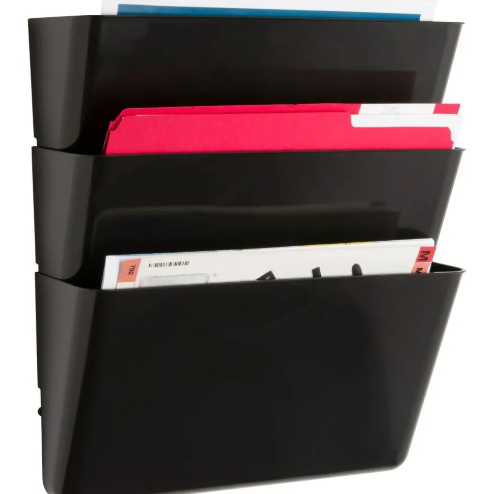 Sparco Stak-A-File Vertical Filing Systems, 14.5"H x 13.1"W x 4.3"D, Wall Mountable, Black, 3 / Pack