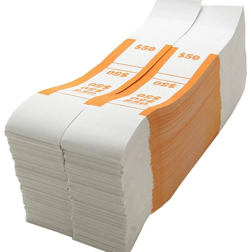 Sparco White Kraft ABA Bill Straps, $50, Orange/White, Box Of 1,000