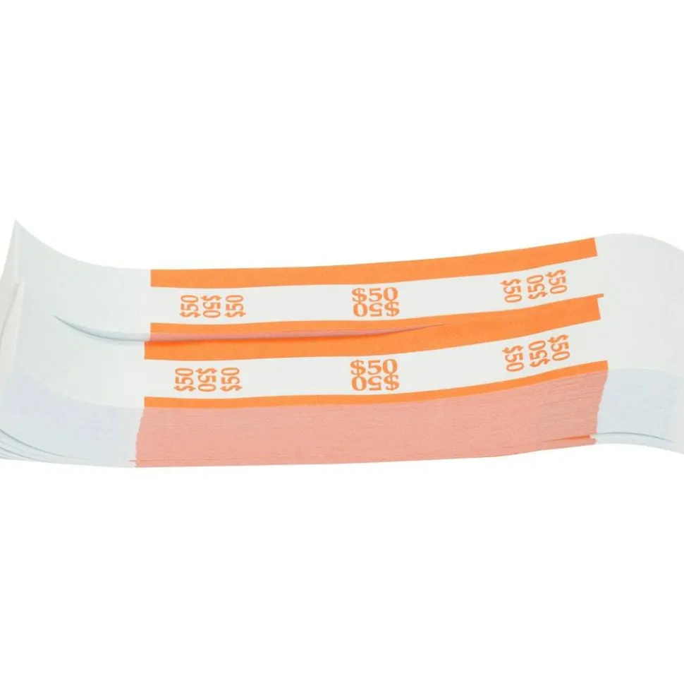 Sparco White Kraft ABA Bill Straps, $50, Orange/White, Box Of 1,000